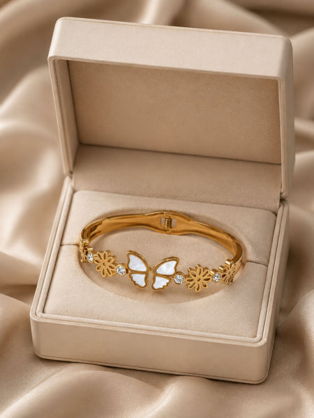 Golden Butterfly Floral Bracelet