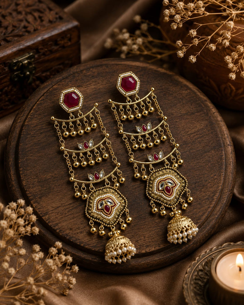Sheesh Mahal Pearl Cascade Jhumka Earrings