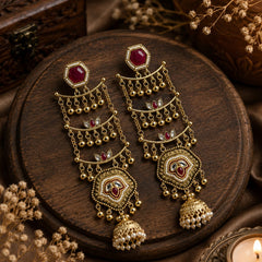 Sheesh Mahal Pearl Cascade Jhumka Earrings