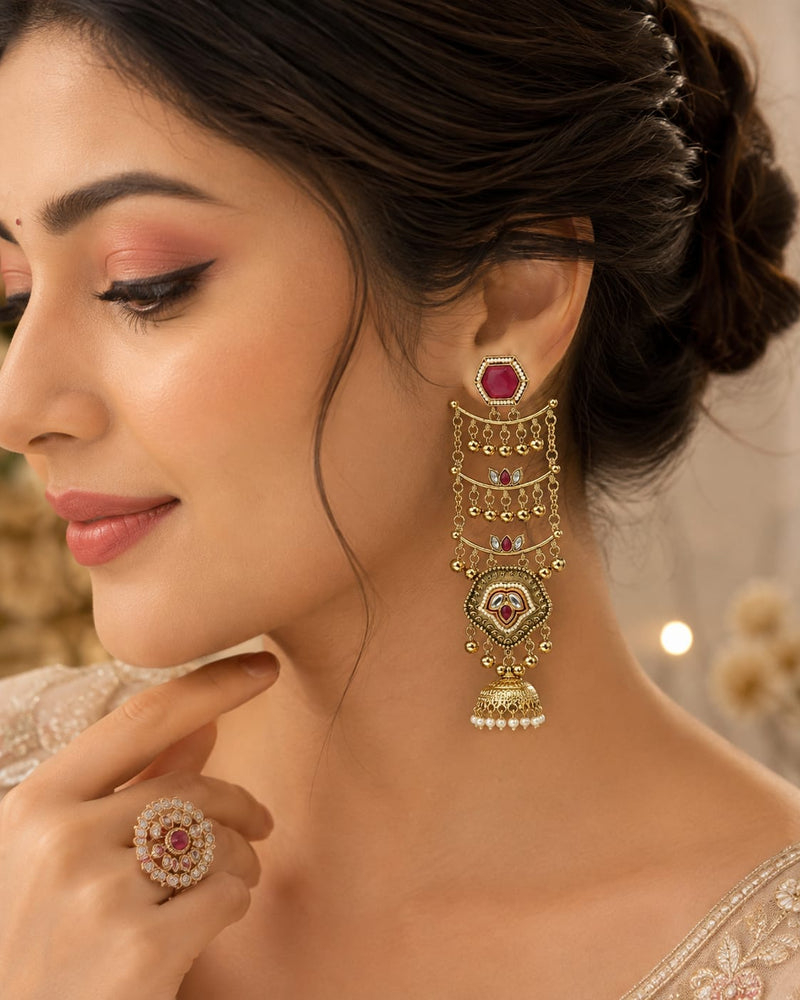 Sheesh Mahal Pearl Cascade Jhumka Earrings