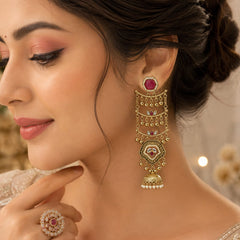Sheesh Mahal Pearl Cascade Jhumka Earrings