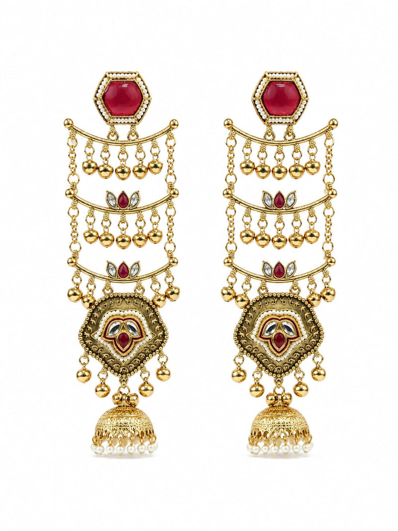 Sheesh Mahal Pearl Cascade Jhumka Earrings
