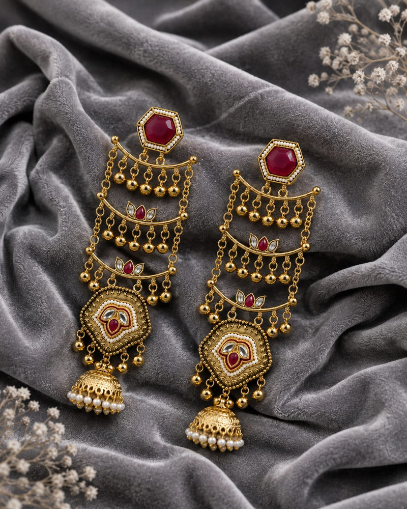 Sheesh Mahal Pearl Cascade Jhumka Earrings