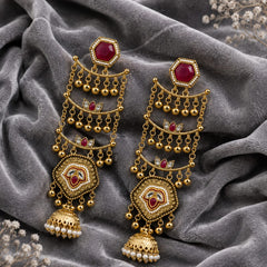 Sheesh Mahal Pearl Cascade Jhumka Earrings