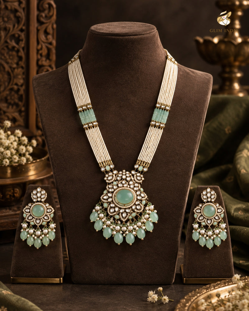 Mint Meher Kundan Pearl Necklace Set