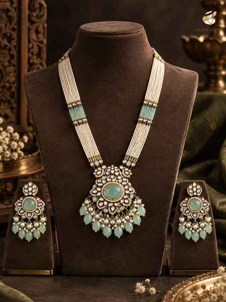 Mint Meher Kundan Pearl Necklace Set