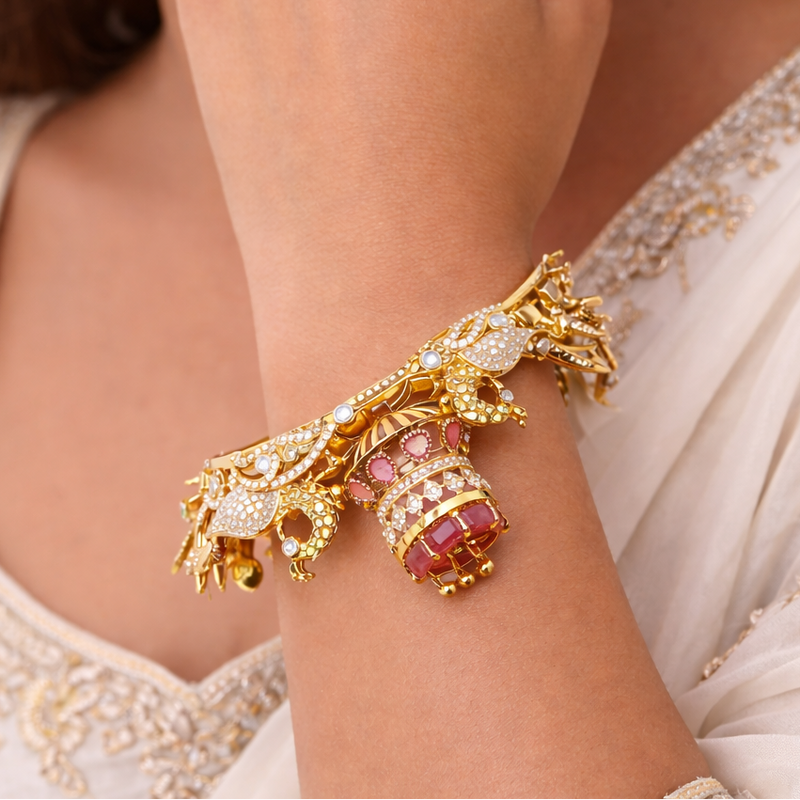 Royal Elephant & Peacock Temple Design Kada