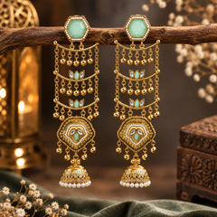 Sheesh Mahal Pearl Cascade Jhumka Earrings