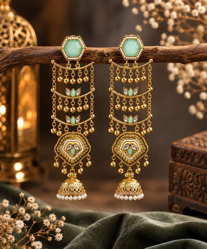 Sheesh Mahal Pearl Cascade Jhumka Earrings