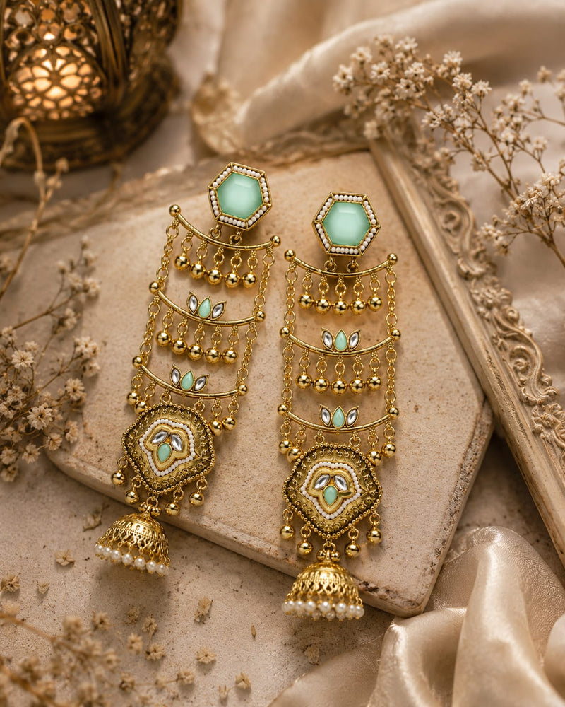 Sheesh Mahal Pearl Cascade Jhumka Earrings