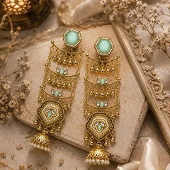 Sheesh Mahal Pearl Cascade Jhumka Earrings