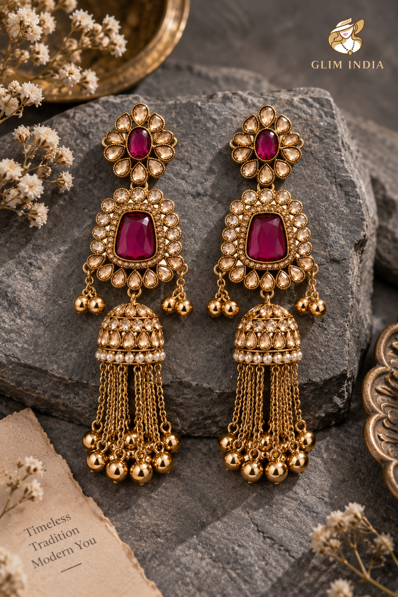 Noor Mahal Kundan Jhumka Earrings