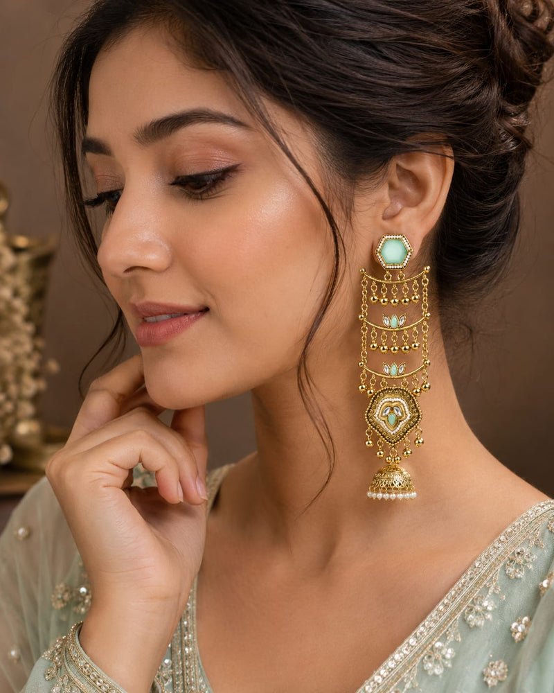 Sheesh Mahal Pearl Cascade Jhumka Earrings