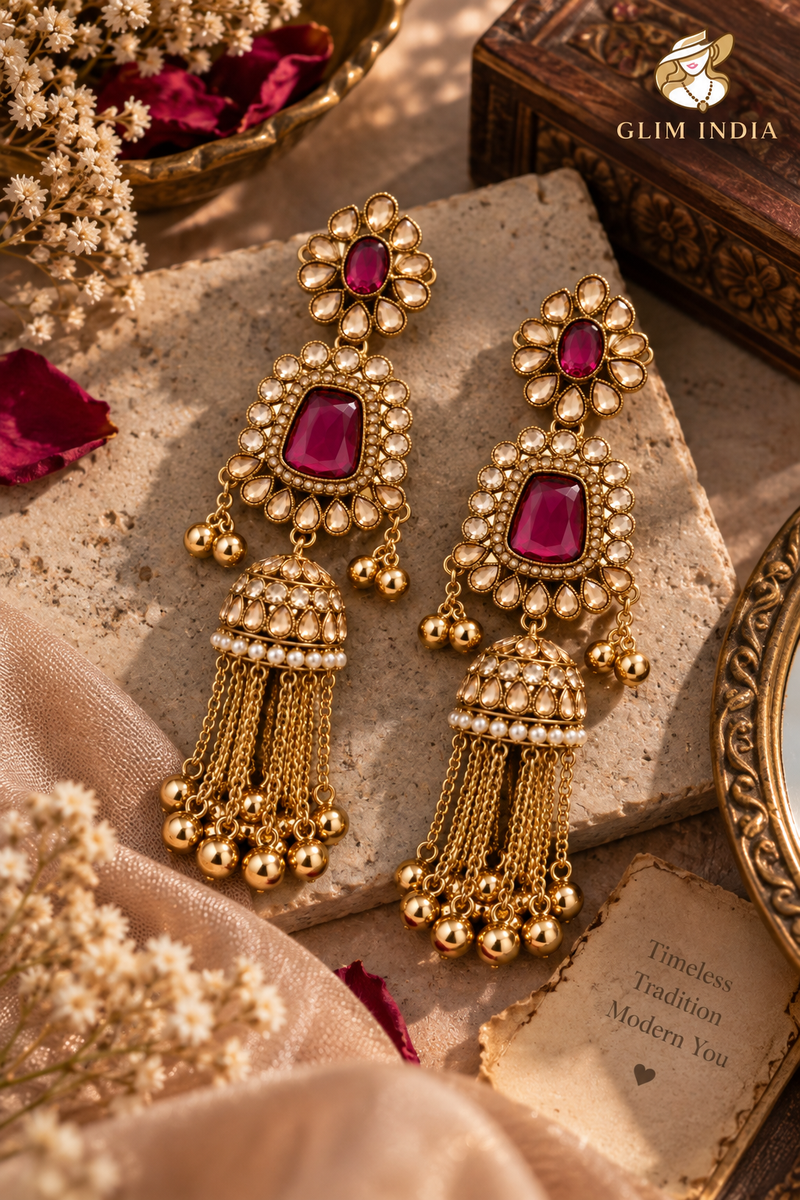 Noor Mahal Kundan Jhumka Earrings