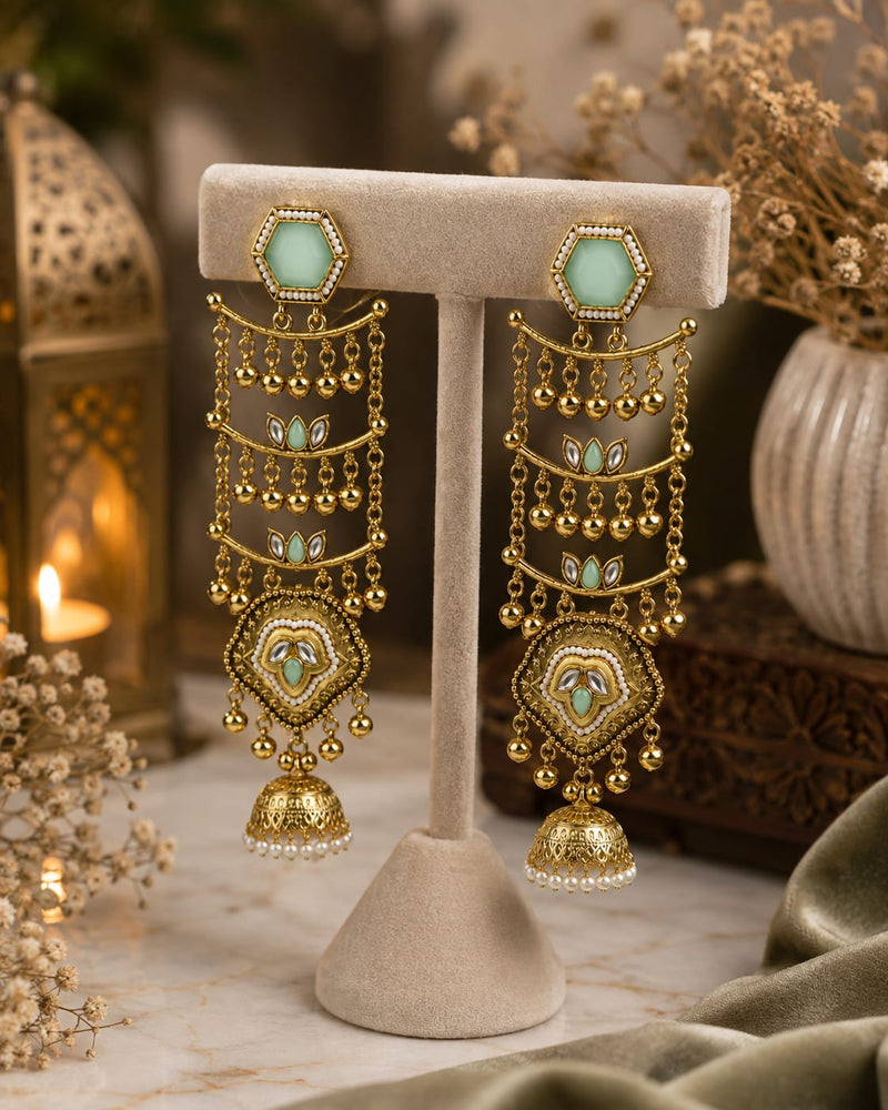 Sheesh Mahal Pearl Cascade Jhumka Earrings
