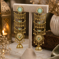 Sheesh Mahal Pearl Cascade Jhumka Earrings