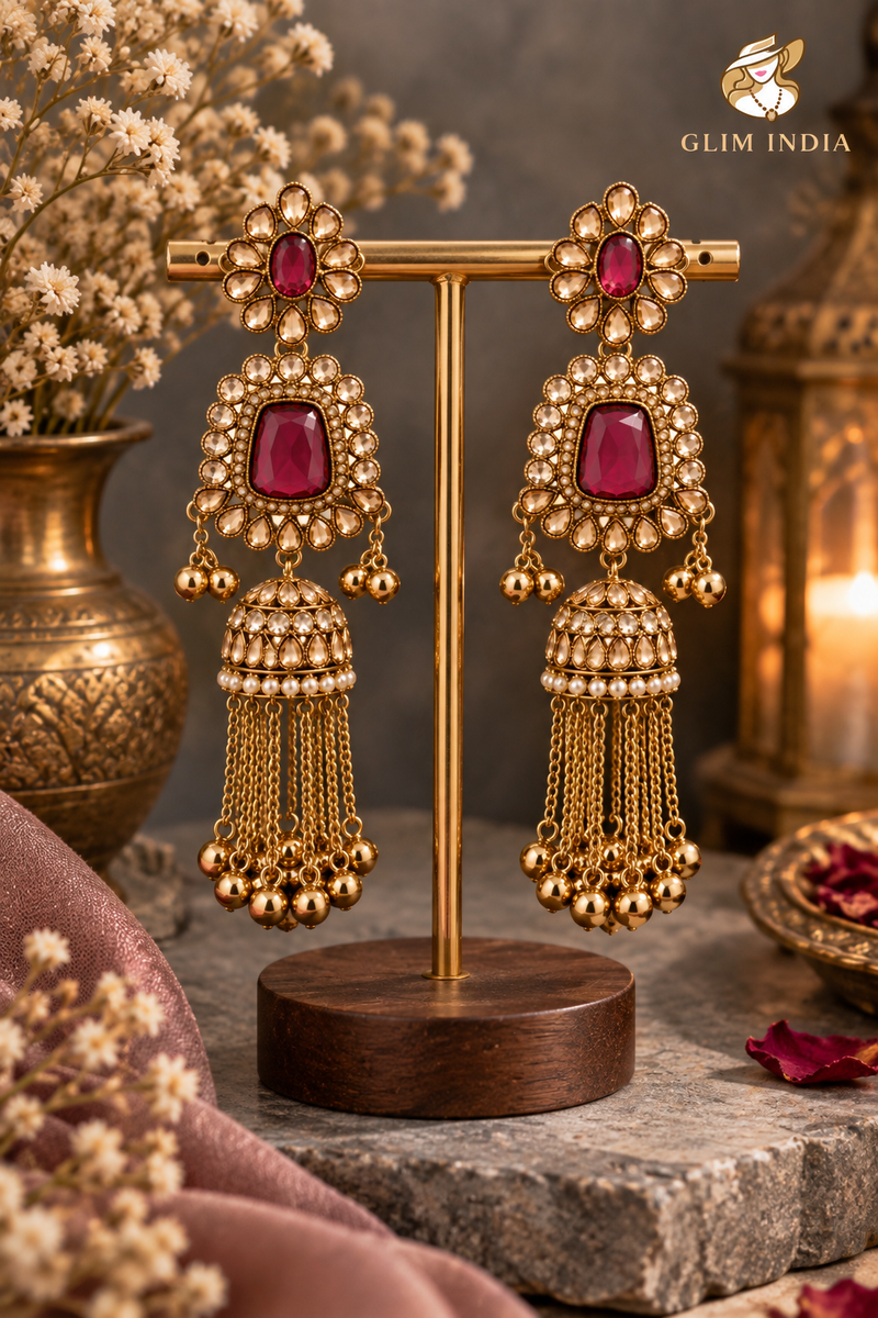 Noor Mahal Kundan Jhumka Earrings