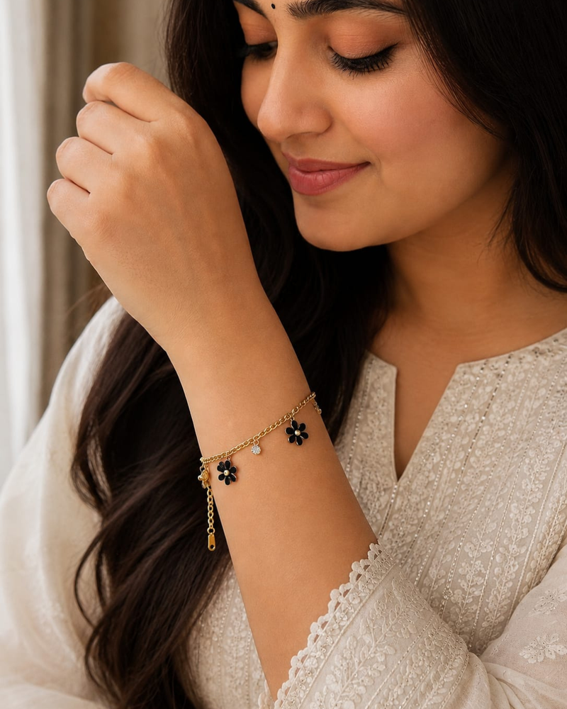 Midnight Daisy Charm Bracelet