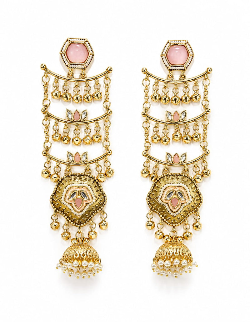 Sheesh Mahal Pearl Cascade Jhumka Earrings