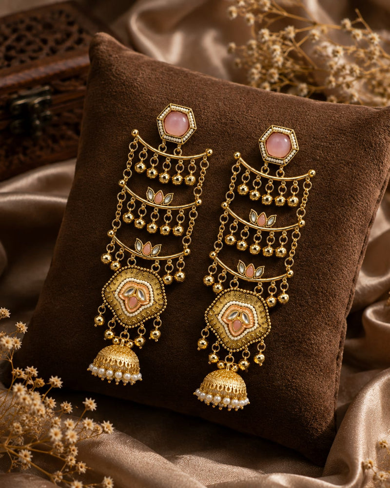 Sheesh Mahal Pearl Cascade Jhumka Earrings