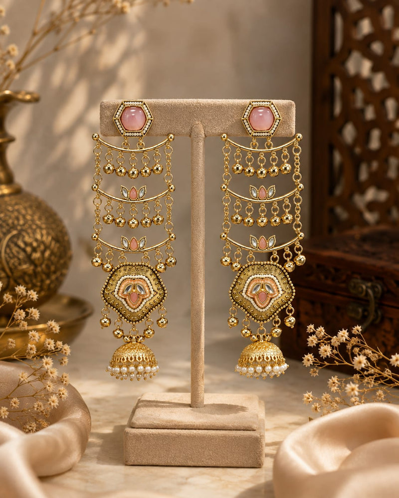 Sheesh Mahal Pearl Cascade Jhumka Earrings
