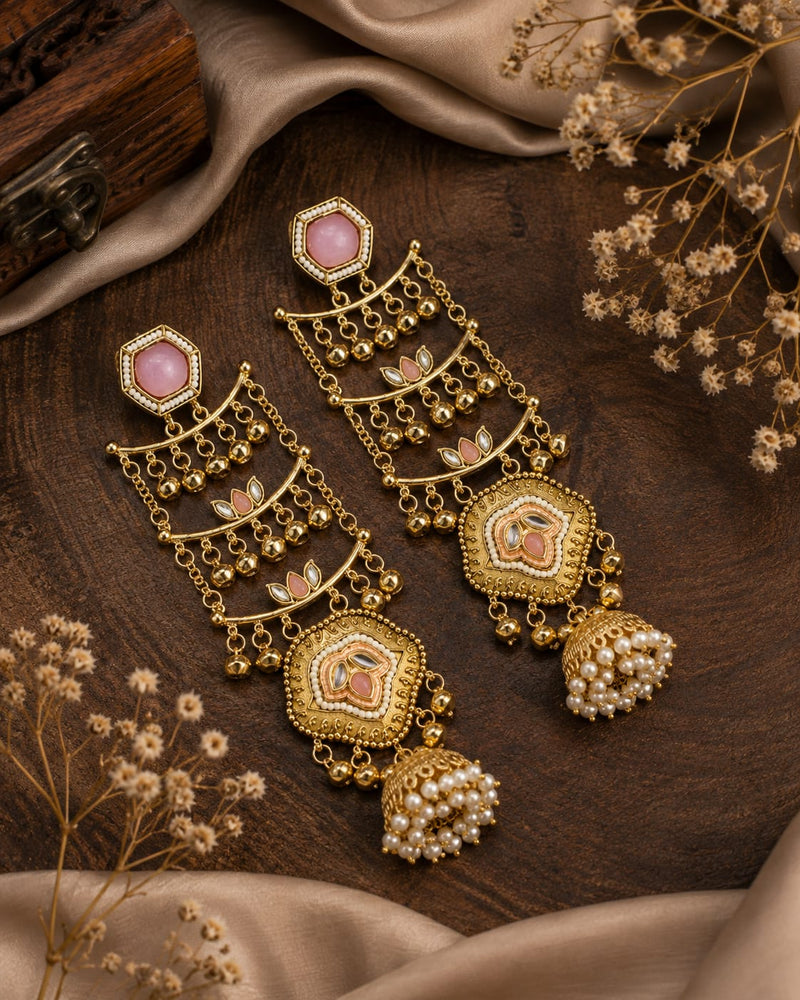Sheesh Mahal Pearl Cascade Jhumka Earrings
