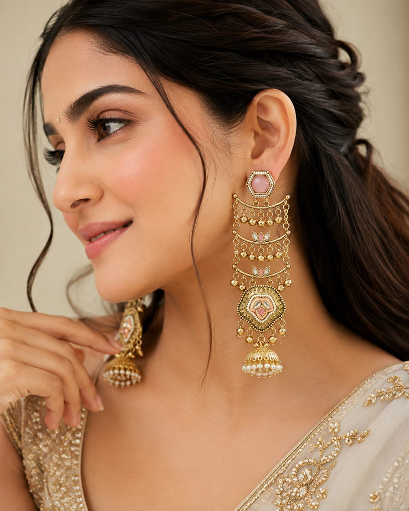Sheesh Mahal Pearl Cascade Jhumka Earrings