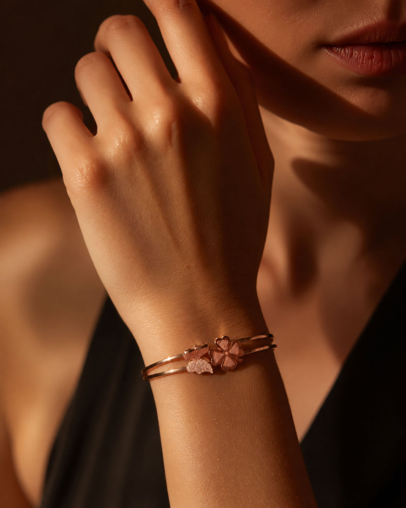 Rose Gold Butterfly & Floral Cuff Bracelet