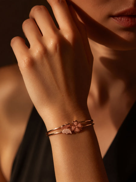 Rose Gold Butterfly & Floral Cuff Bracelet