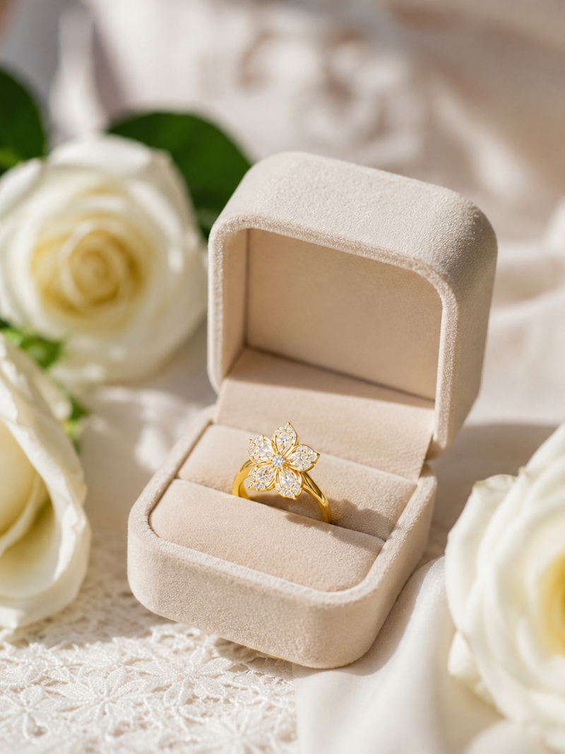 Gold Plated Crystal Floral Ring for Women