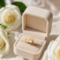 Gold Plated Crystal Floral Ring for Women