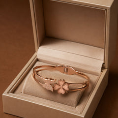 Rose Gold Butterfly & Floral Cuff Bracelet