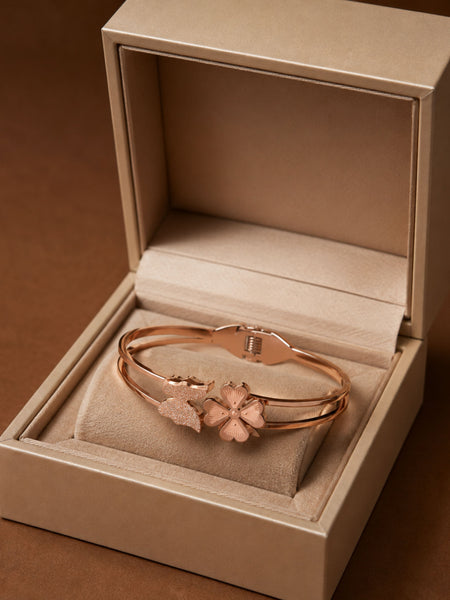 Rose Gold Butterfly & Floral Cuff Bracelet
