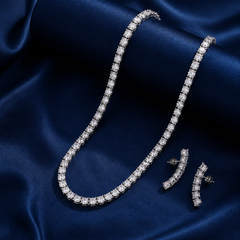 Tennis Necklace & Crystal Leaf Earrings Set for Women