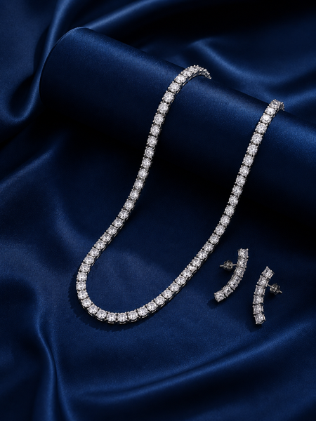 Tennis Necklace & Crystal Leaf Earrings Set for Women