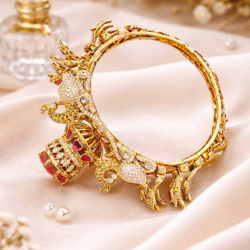 Royal Elephant & Peacock Temple Design Kada