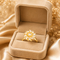 Gold Plated Sunburst Crystal Adjustable Ring for Women