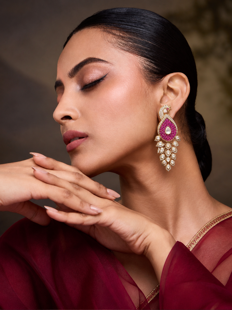 Royal Peacock Design Kundan Earrings for Women
