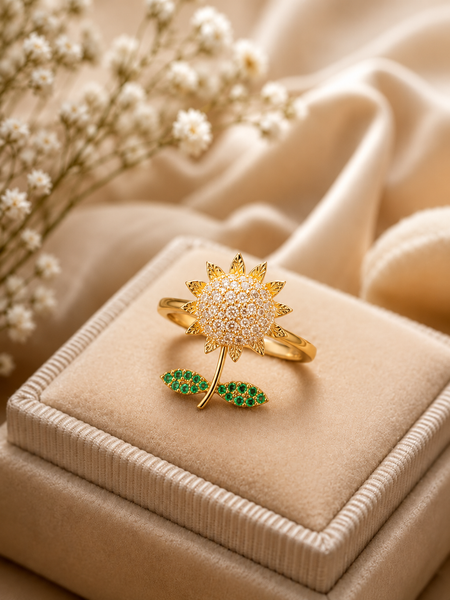 Gold Plated Sunflower Adjustable Ring for Women