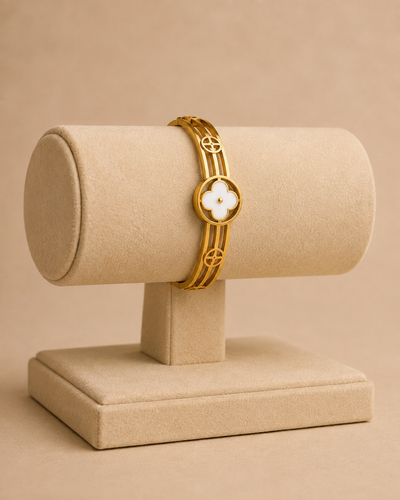 Golden Clover Flower Cuff Bracelet