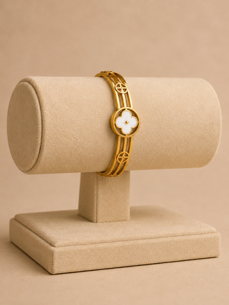 Golden Clover Flower Cuff Bracelet