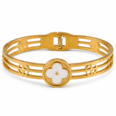 Golden Clover Flower Cuff Bracelet