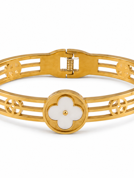 Golden Clover Flower Cuff Bracelet