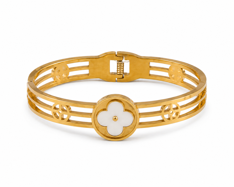 Golden Clover Flower Cuff Bracelet