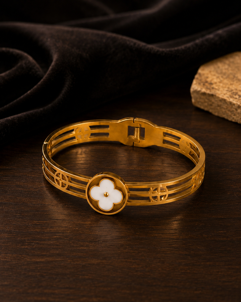 Golden Clover Flower Cuff Bracelet