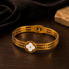 Golden Clover Flower Cuff Bracelet