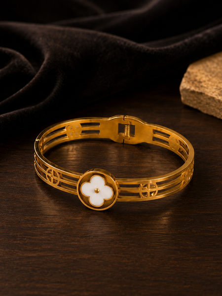 Golden Clover Flower Cuff Bracelet