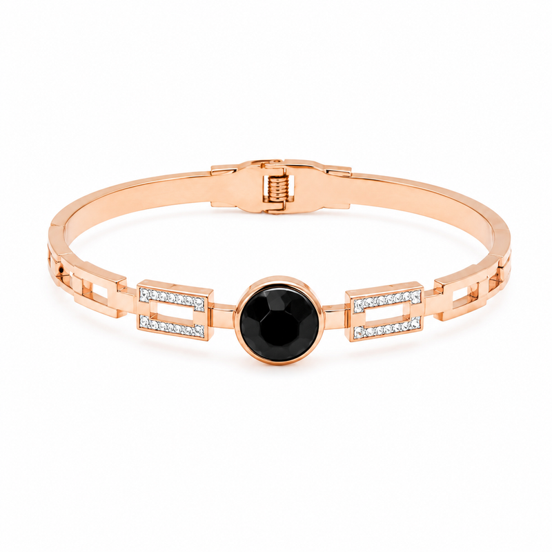 Rose Gold Black Stone Geometric Bracelet