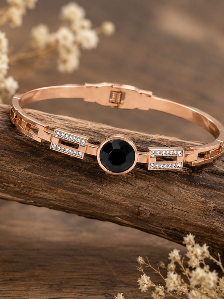 Rose Gold Black Stone Geometric Bracelet