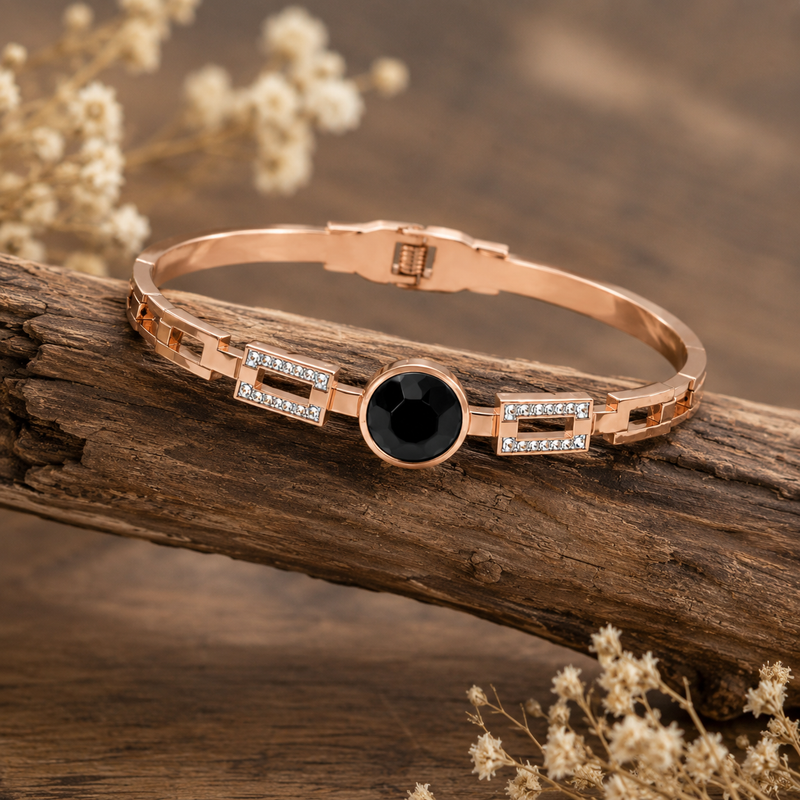 Rose Gold Black Stone Geometric Bracelet